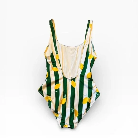 Solid & Striped Anne-Marie One Piece Swimsuit Green White Lemon Print Scoop Back
